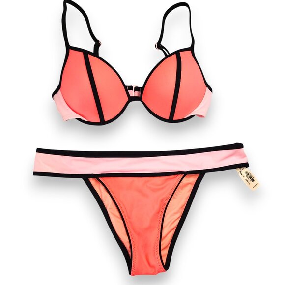 Victoria's Secret Other - VICTORIA'S SECRET- Women's- Coral Pink Bikini with Black Trim- SIZE 32 C- NWT
